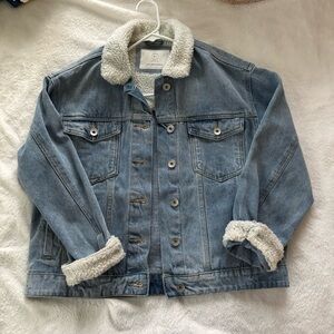 Blue Denim Jacket with White Sherpa Collar